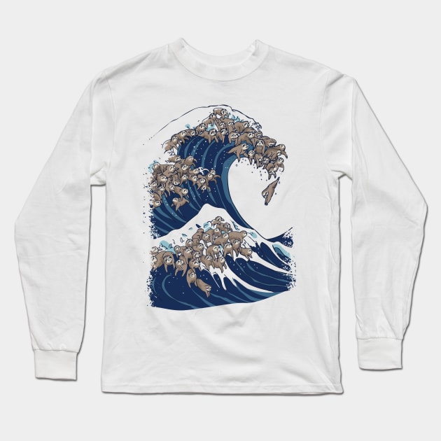The Great Wave of Sloths Long Sleeve T-Shirt by huebucket